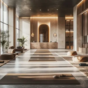 οντέρνο και πολυτελές lobby ξενοδοχείου που αναδεικνύει την αισθητική και την οργάνωση της Kyros Hospitality.